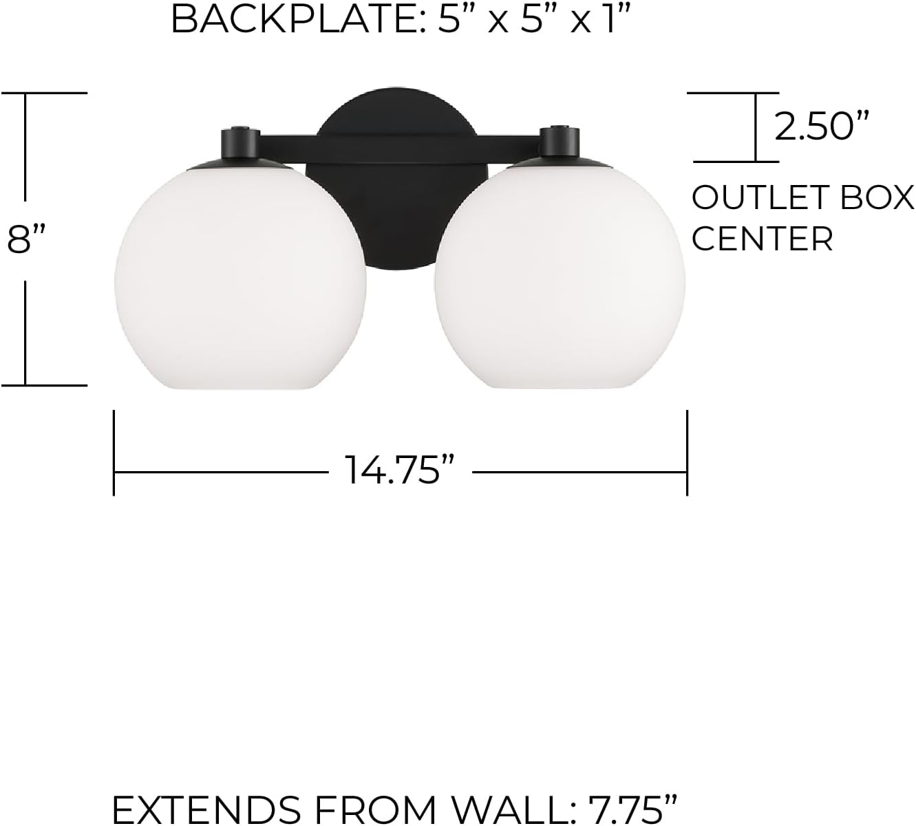 HomePlace by Capital Lighting 152121MB-548 Ansley Retro/Vintage Mid-Century Art Deco Soft White Glass Bath Vanity Wall Light, 2-Light 200 Total Watts, 8' H x 15' W, Matte Black