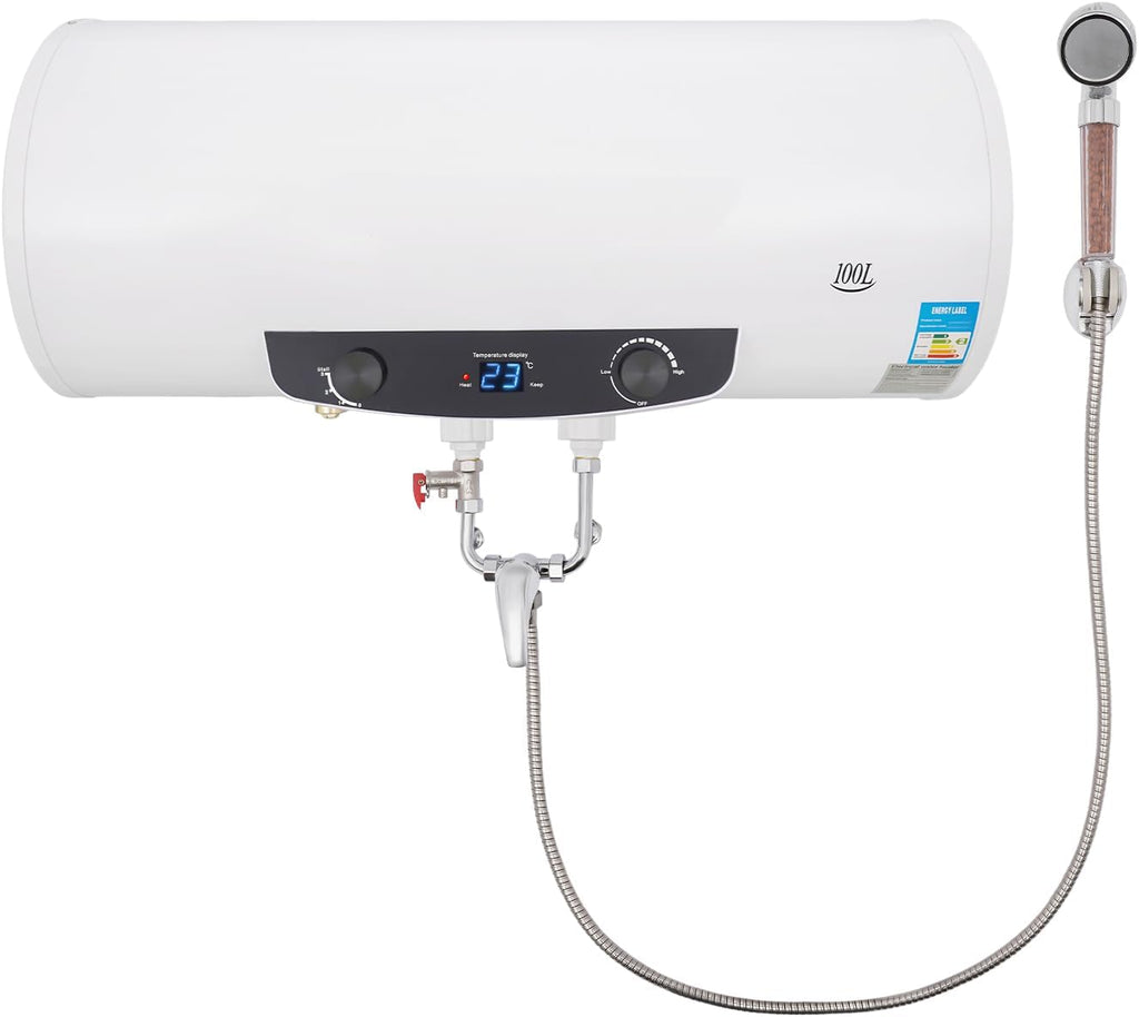 110V 1500W Electric Hot Water Heater, Hung Horizontally Tank Hot Water Heater, 30-75 ℃ Quick Heating, With Pre-Thermostat Knob, On Demand Hot Water Heater for Shower Kitchen Bathroom (100L)