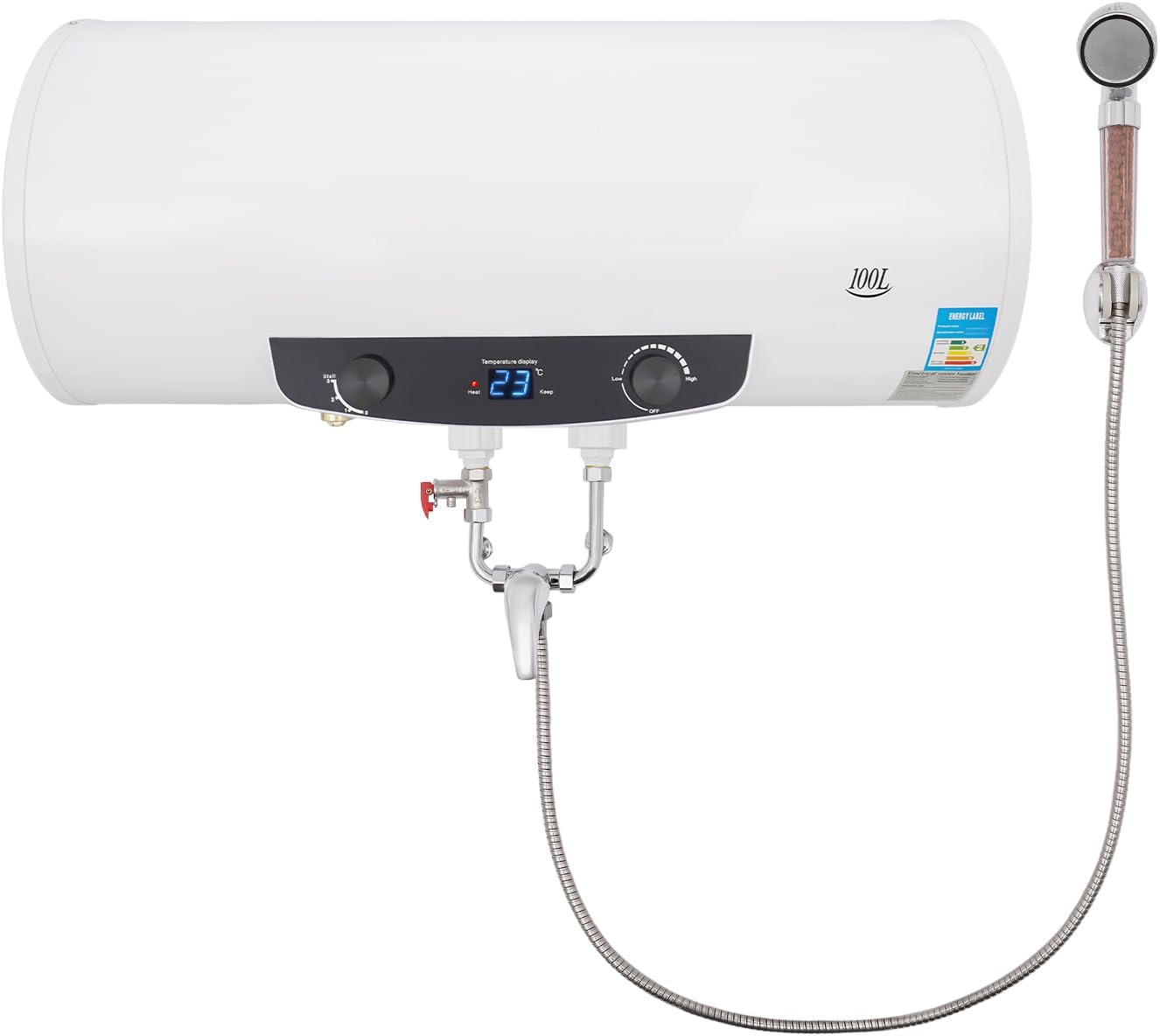 110V 1500W Electric Hot Water Heater, Hung Horizontally Tank Hot Water Heater, 30-75 ℃ Quick Heating, With Pre-Thermostat Knob, On Demand Hot Water Heater for Shower Kitchen Bathroom (100L)