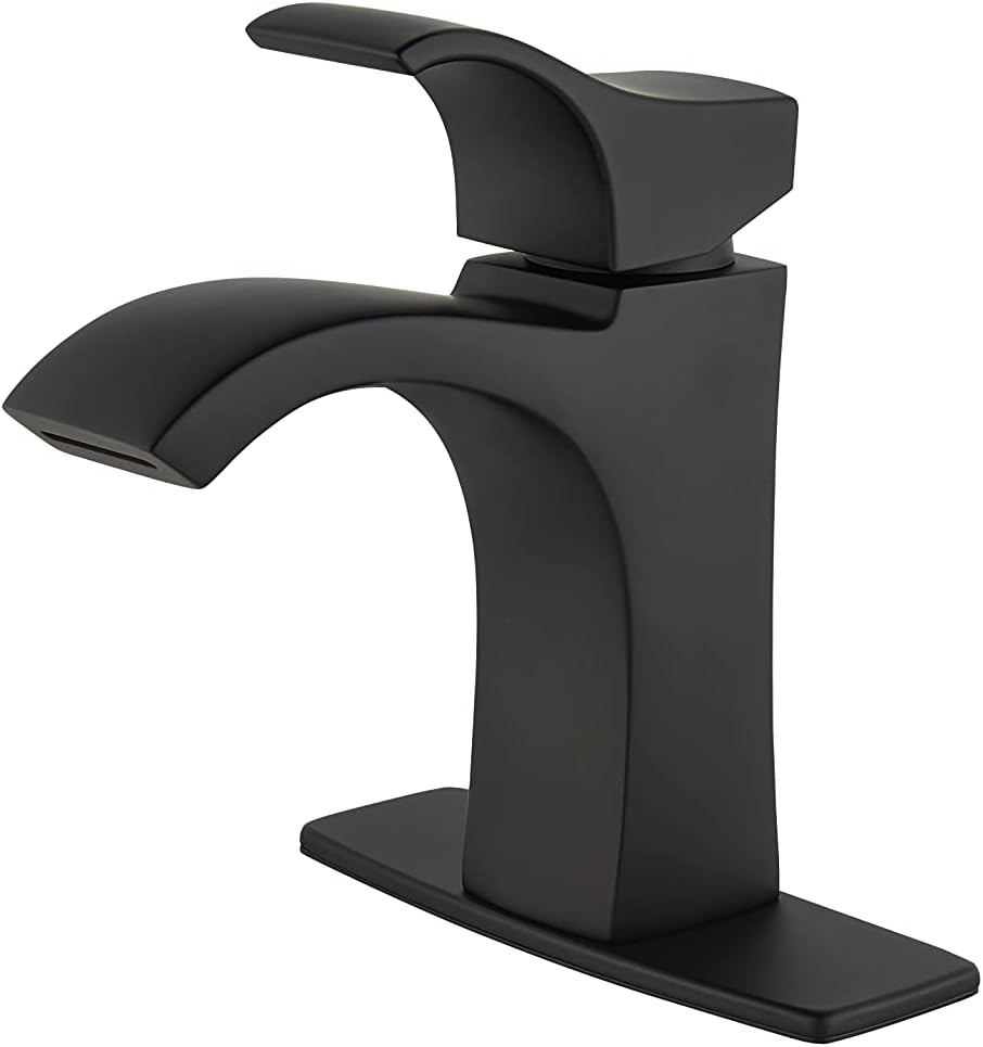 Pfister Venturi Bathroom Sink Faucet, Single Handle, Single Hole or 3-Hole, Matte Black Finish, LF042VNBB