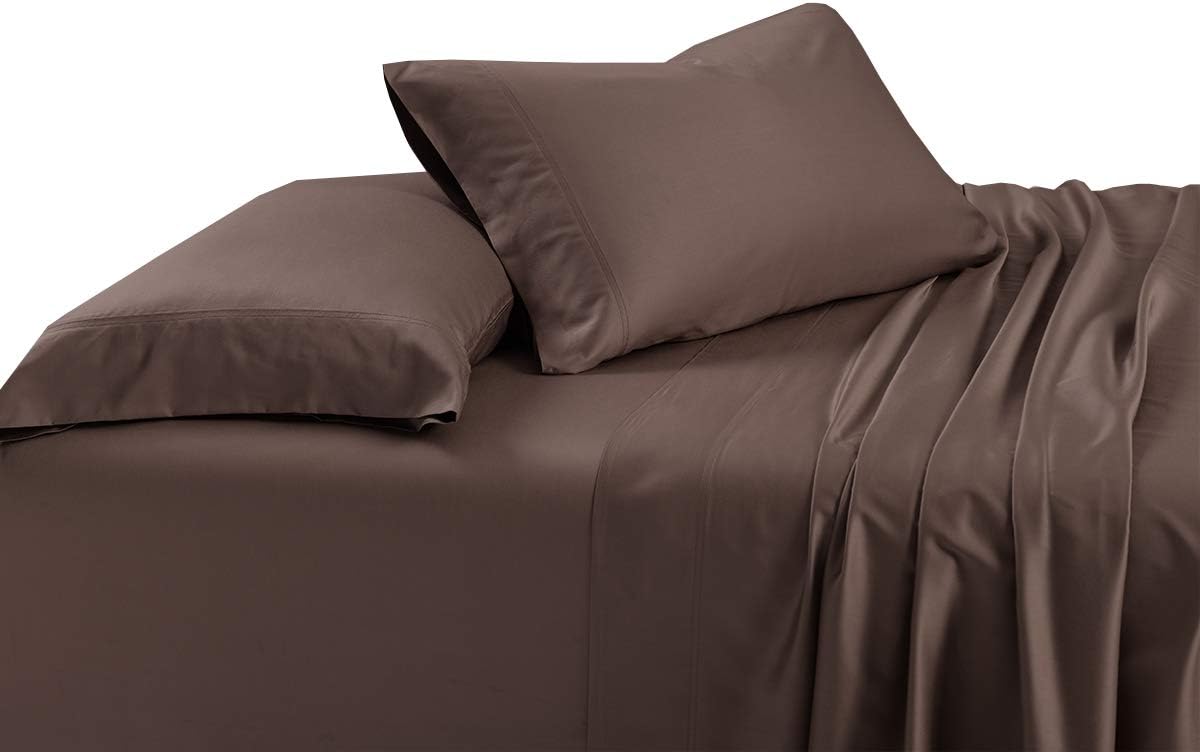 Solid 600-Thread-Count, Viscose Derived from Bamboo, Super Soft and Cool Queen Bed Sheets Set, Desert Taupe