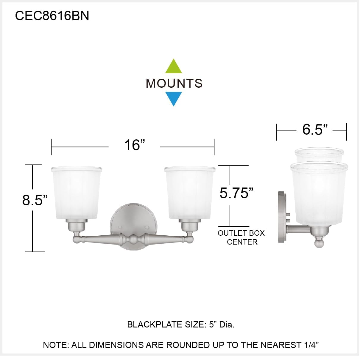 Quoizel Cecilia Bath Vanity Lights,16 Inch 2-Light Brushed Nickel Bathroom Lighting Fixtures Over Mirror, Sandblasted Ribbed Glass Shades, Wall Mount Light for Bathrooms