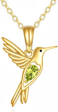 DOVRAN Real Solid Gold Birthstone Butterfly/Dragonfly/Bee/Hummingbird Necklace for Women Yellow Gold Animal Pendant for Christmas Dainty Jewelry Birthday Gifts for Mom Wife