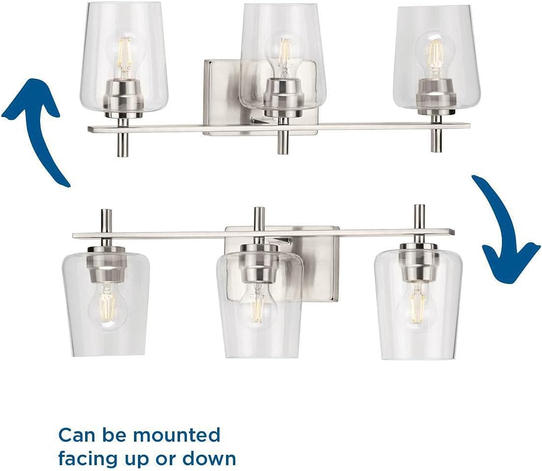 Progress Lighting Calais Collection 3-Light Clear Glass New Traditional Bath Vanity Light Brushed Nickel
