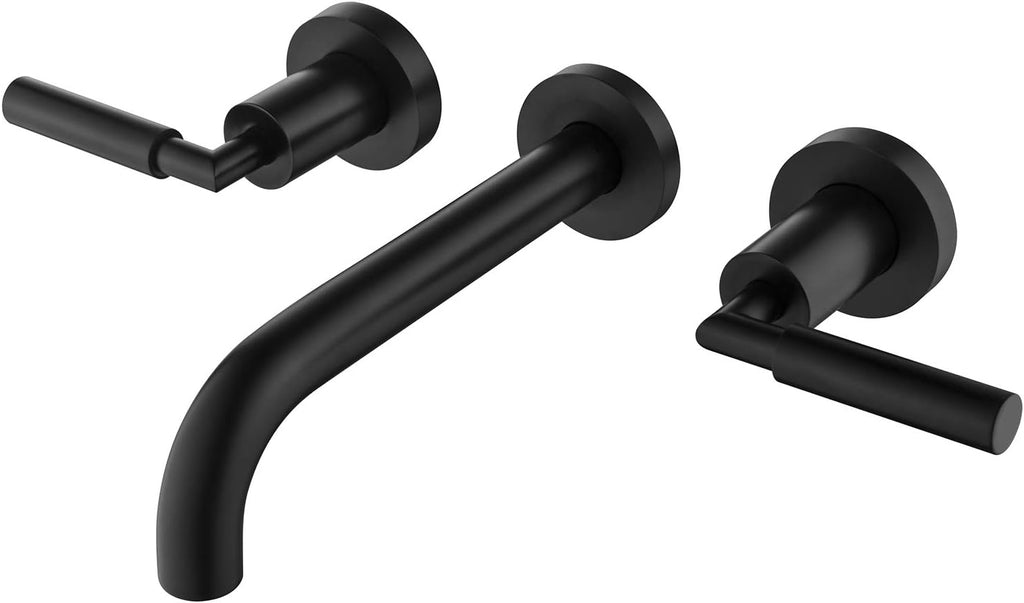 RBROHANT Matte Black Wall Mount Bathroom Faucet, Wall Mounted Sink Faucet, Dual Handle, Solid Brass, Rough-in Valve Included