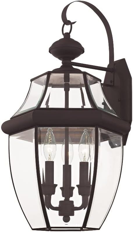 Livex Lighting 2351-91 Outdoor Wall Lantern with Clear Beveled Glass Shades, Brushed Nickel