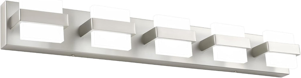 SOLFART 5-Light Bathroom Vanity Lights Over Mirror,Brushed-Nickel LED Modern Vanity Lights for Bathroom, Dimmable