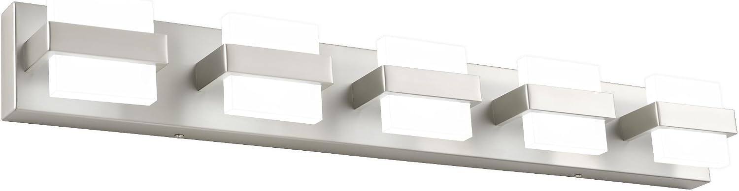 SOLFART 5-Light Bathroom Vanity Lights Over Mirror,Brushed-Nickel LED Modern Vanity Lights for Bathroom, Dimmable