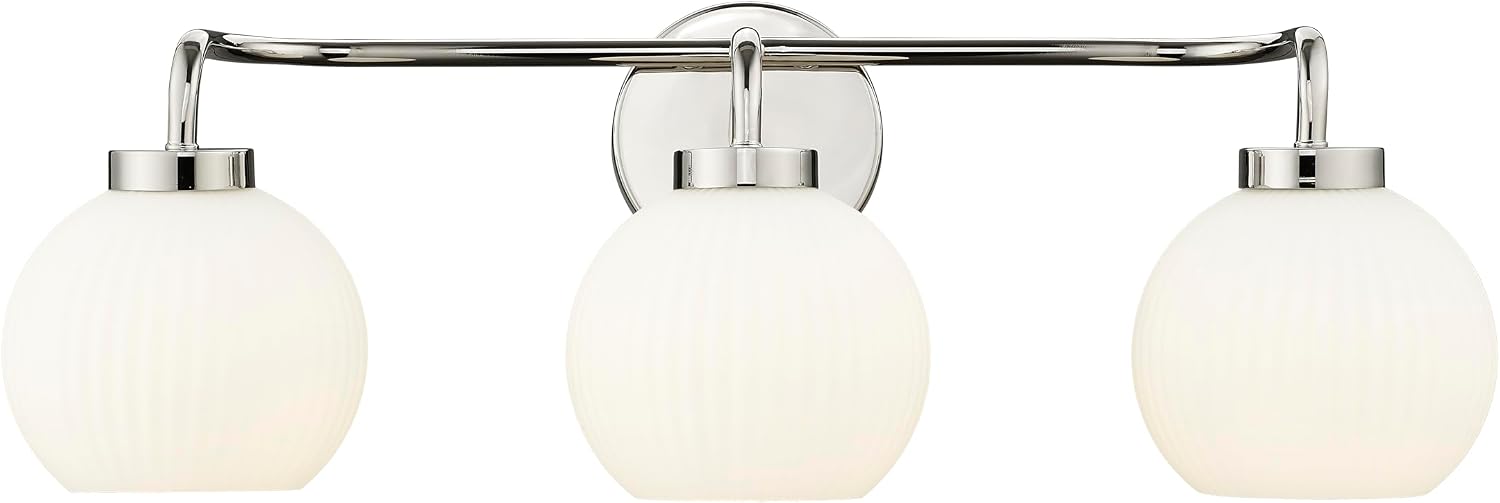 ML Lighting | Oprah Collection | 22403-PN | Indoor 3 Light Vanity in Polished Nickel with Opal Ribbed Glass Shade | Elegant and Versatile Design for Any Bathroom