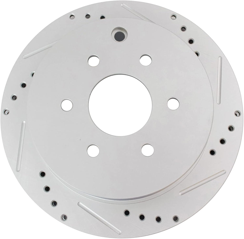 TRQ Performance Rear Brake Pad and Rotor Set Ceramic Drilled Slotted G Coated Rotors Compatible with 2005-2019 Nissan Frontier 2005-2015 Xterra 2009-2012 Suzuki Equator