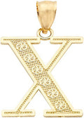 LoveBling 10K Yellow Gold Diamond Cut A to Z Alphabet Initial Letter Charm Necklace Pendant (Small Size)