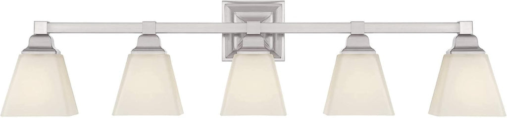 Regency Hill Mencino-Opal Wall Mount Light Satin Nickel Silver Metal Hardwired 35 1/4' Wide 5-Light Fixture Etched White Glass Shade for Bathroom Vanity Mirror House Home Room Decor