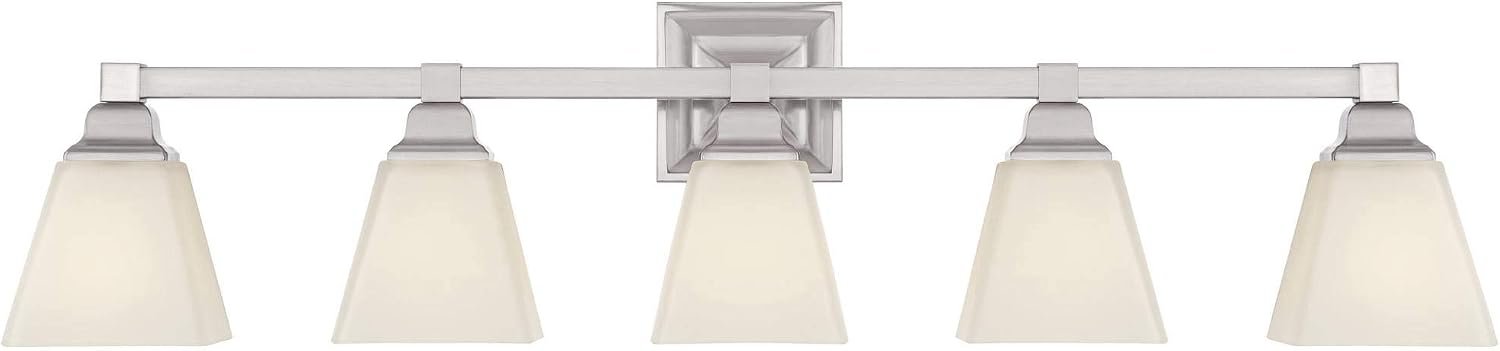 Regency Hill Mencino-Opal Wall Mount Light Satin Nickel Silver Metal Hardwired 35 1/4' Wide 5-Light Fixture Etched White Glass Shade for Bathroom Vanity Mirror House Home Room Decor