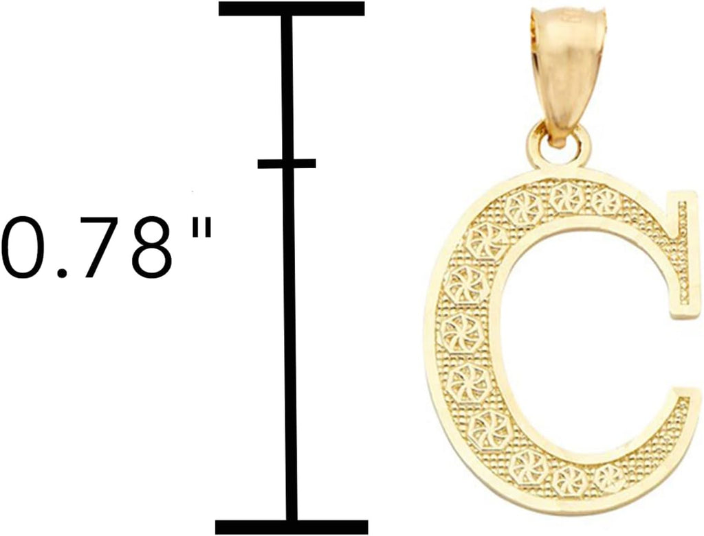 LoveBling 10K Yellow Gold Diamond Cut A to Z Alphabet Initial Letter Charm Necklace Pendant (Small Size)