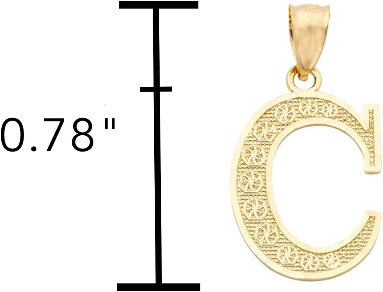 LoveBling 10K Yellow Gold Diamond Cut A to Z Alphabet Initial Letter Charm Necklace Pendant (Small Size)