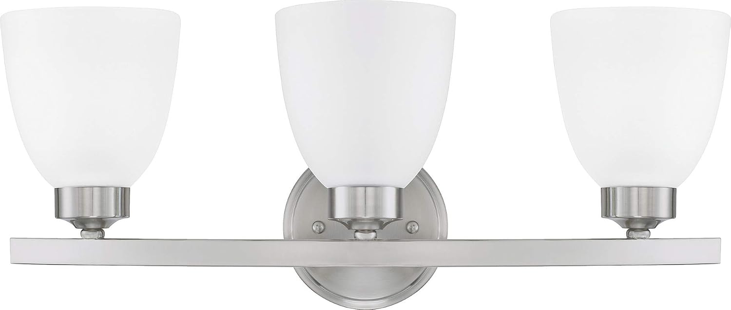 HomePlace Lighting 114331BN-333 Jameson Transitional Soft White Glass Bathroom Vanity Wall Light, 3-Light 300 Total Watts, 9' H x 21' W, Brushed Nickel