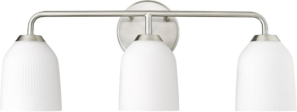 ML Lighting | Norah Collection | 22303-BN | 3 Light Vanity in Brushed Nickel Finish with Opal Ribbed Glass Shade | Versatile Design That adds High-End Texture and Elegance to Your Bathroom