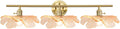 Gold Brass Bathroom Lighting Fixtures 3 Light Vintage Retro Wall Mount Light with Amber Flower Petal Glass Shade, Mid Century Vanity Lights Over Mirror for Living Room Hallway