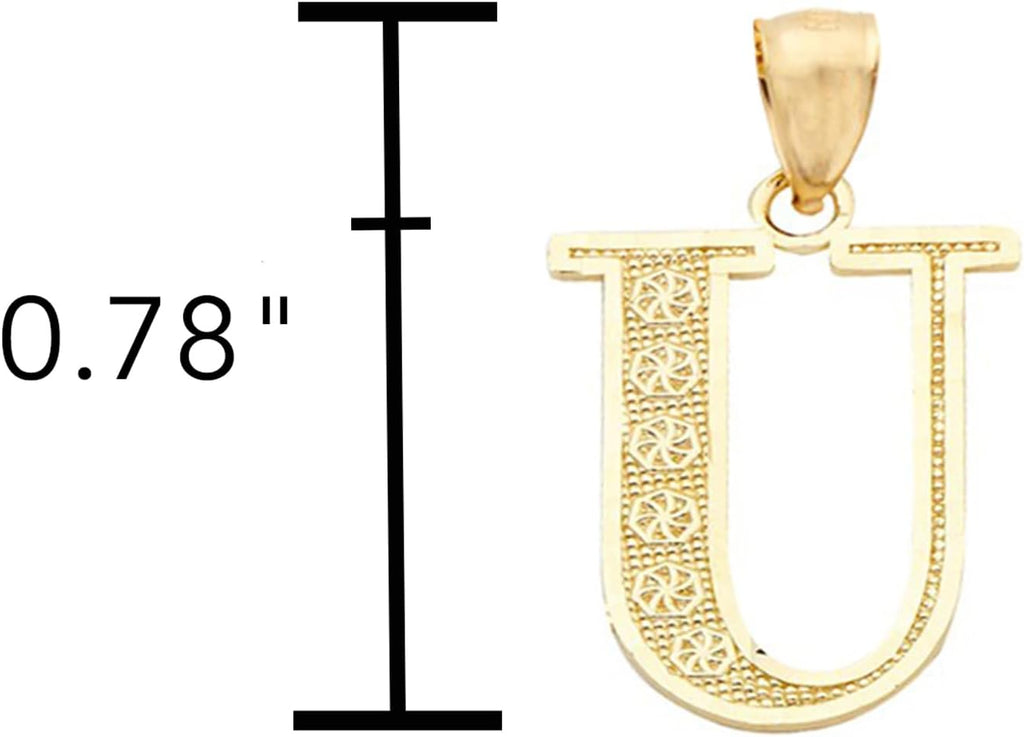 LoveBling 10K Yellow Gold Diamond Cut A to Z Alphabet Initial Letter Charm Necklace Pendant (Small Size)