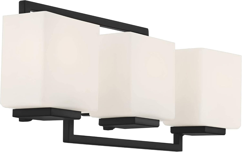 Possini Euro Design Lighting on the Square Modern Wall Mount Light Matte Black Aluminum Hardwired 21' 3-Light Fixture Opal Glass Shade for Bathroom Vanity Mirror House Living Room Home Hallway