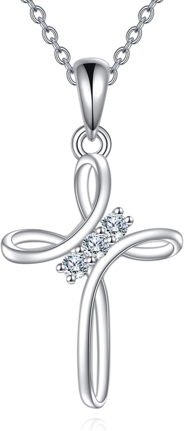 Moissanite Cross Necklace Sterling Silver Religious Created Diamond Crucifix Jewelry Gifts for Women Men