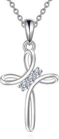 Moissanite Cross Necklace Sterling Silver Religious Created Diamond Crucifix Jewelry Gifts for Women Men