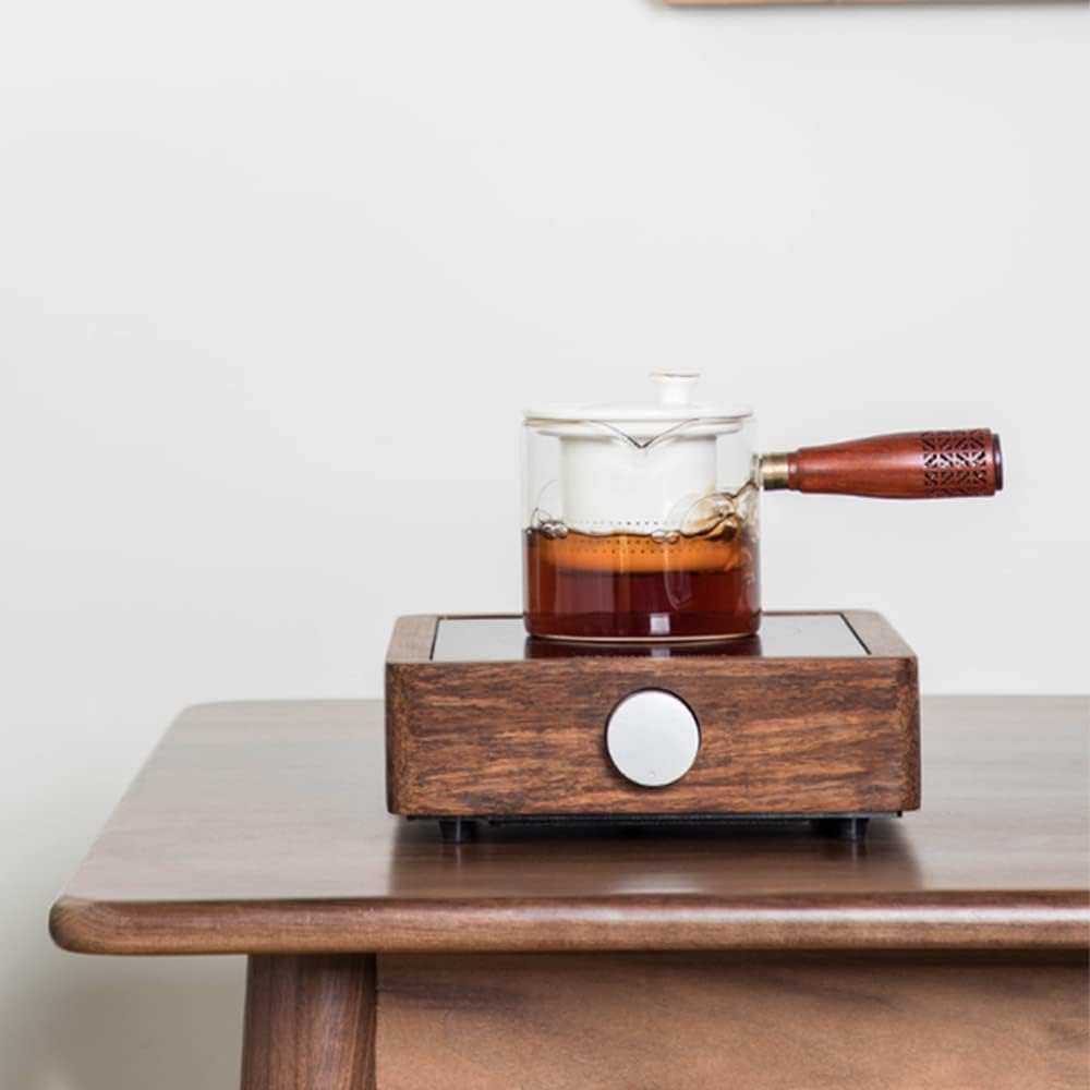 Side-Handle Glass Electric Tea Stove, Stove Teapot with Filter, Teapot with Wooden Handle, Mini Office Cooking Tea Stove