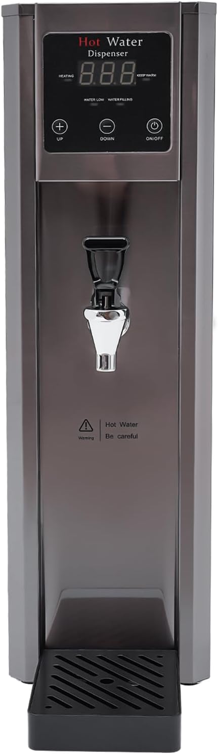 DYNAMI Commercial Hot Water Dispenser,1800W Large Electric Water Boiler 304 Stainless Steel Hot Water Machine, Adjustable Temperature,Intelligent Step Heating(10L/2.64 gal,Silver Gray)