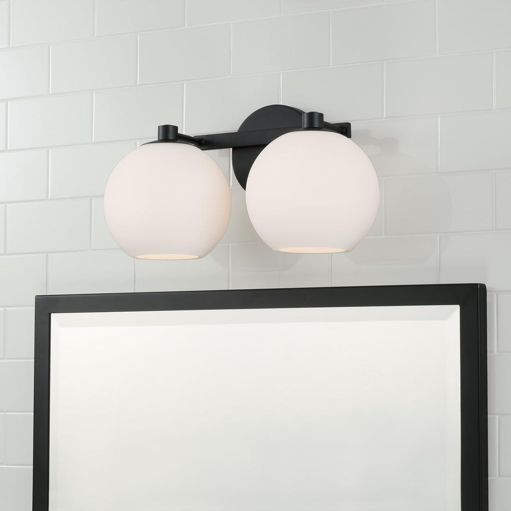 HomePlace by Capital Lighting 152121MB-548 Ansley Retro/Vintage Mid-Century Art Deco Soft White Glass Bath Vanity Wall Light, 2-Light 200 Total Watts, 8' H x 15' W, Matte Black