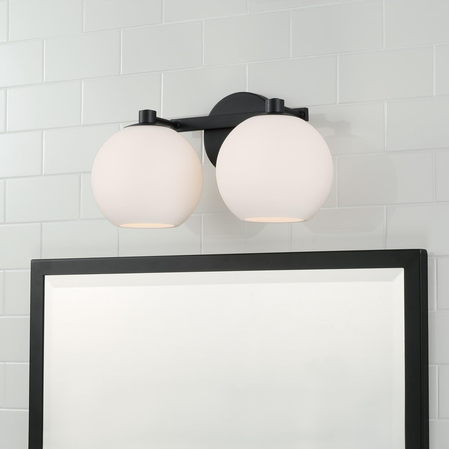 HomePlace by Capital Lighting 152121MB-548 Ansley Retro/Vintage Mid-Century Art Deco Soft White Glass Bath Vanity Wall Light, 2-Light 200 Total Watts, 8' H x 15' W, Matte Black