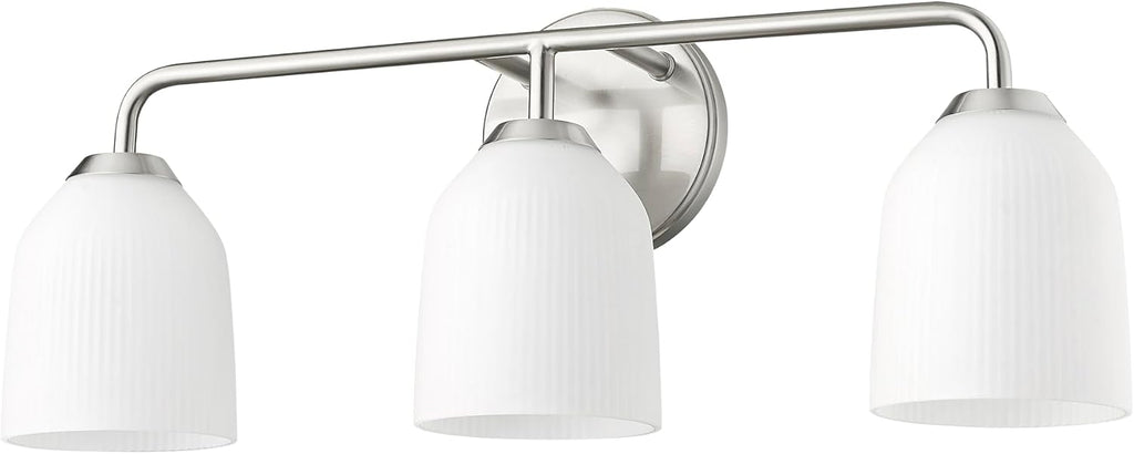 ML Lighting | Norah Collection | 22303-BN | 3 Light Vanity in Brushed Nickel Finish with Opal Ribbed Glass Shade | Versatile Design That adds High-End Texture and Elegance to Your Bathroom