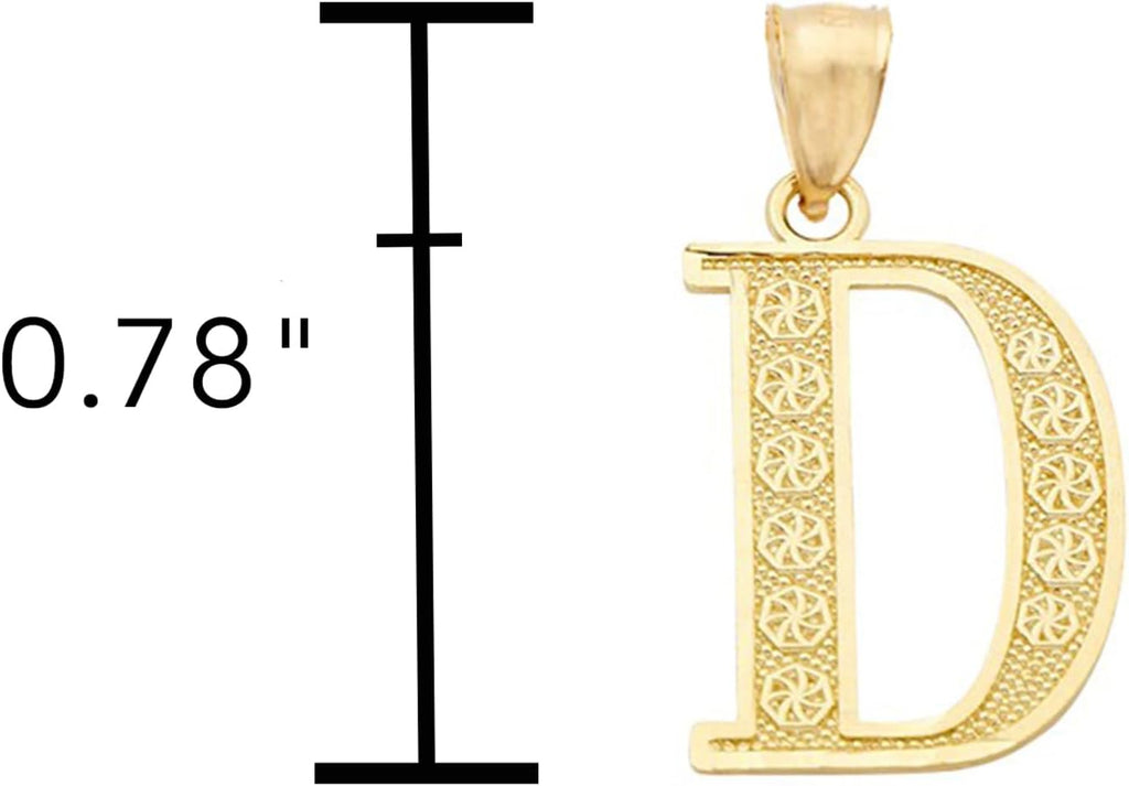 LoveBling 10K Yellow Gold Diamond Cut A to Z Alphabet Initial Letter Charm Necklace Pendant (Small Size)