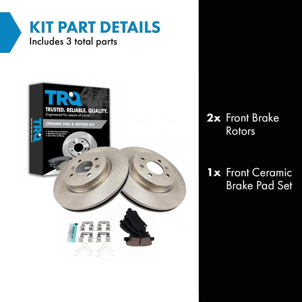 TRQ Front Brake Pad and Rotor Set Ceramic Vented Rotors Compatible with 2019-2020 Hyundai Accent 2018 Kia Rio