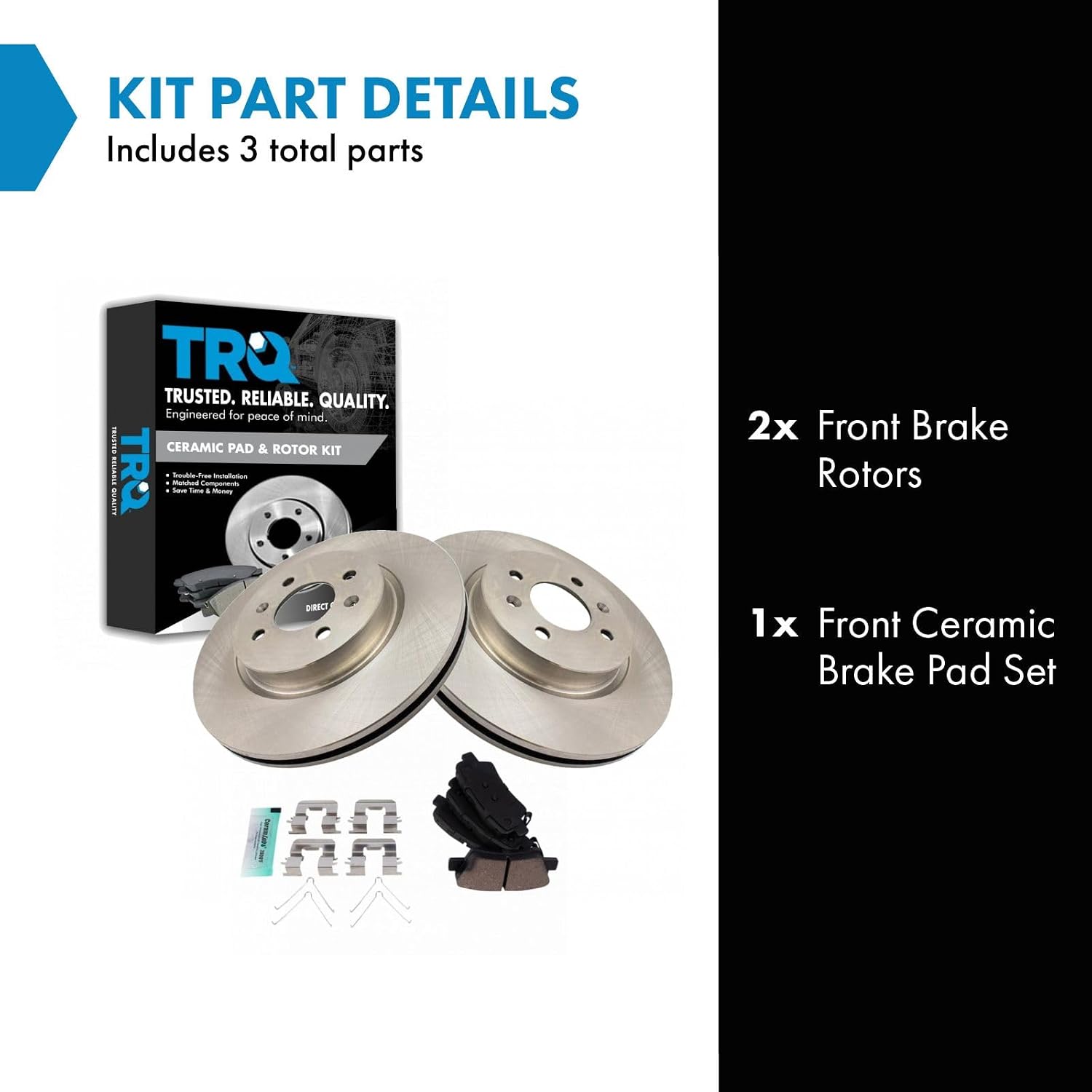 TRQ Front Brake Pad and Rotor Set Ceramic Vented Rotors Compatible with 2019-2020 Hyundai Accent 2018 Kia Rio
