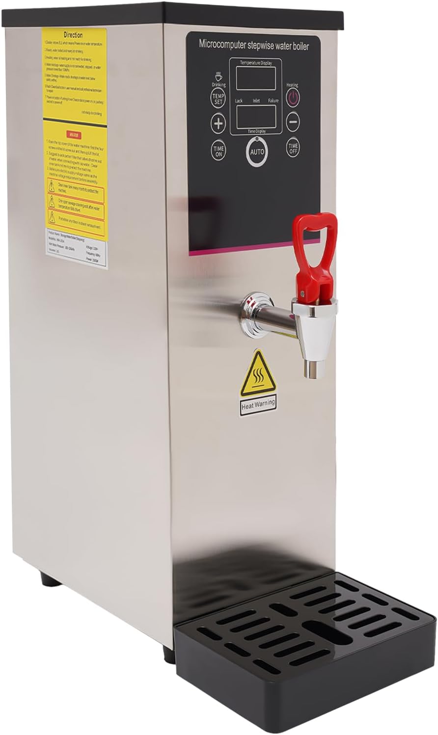 10L Commercial Hot Water Dispenser, Electric Countertop Boiling Water Machine, Stainless Steel Step-Heating Hot Water Dispenser,Step-type Heating (Silver, 7.28 * 9.92 * 19.09in)