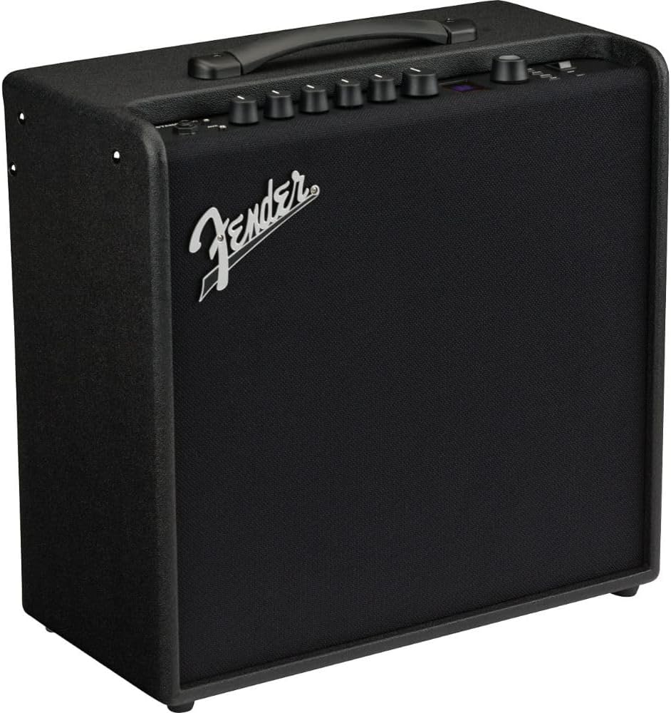 Fender Mustang LT50 Guitar Amplifier Bundle with Fender Joe Strummer Instrument Cable, Straight/Straight, Drab Green, 13ft