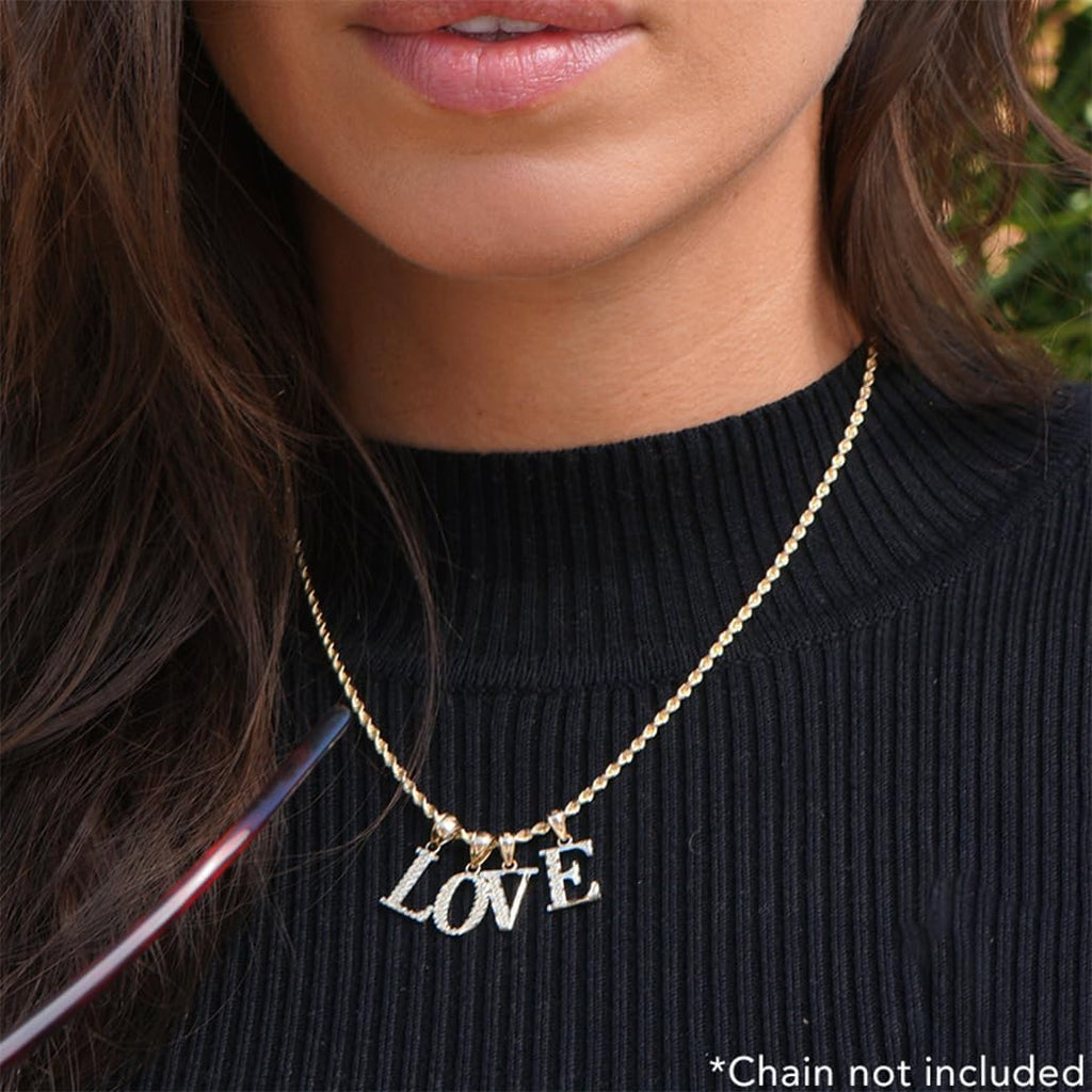 LoveBling 10K Yellow Gold Diamond Cut A to Z Alphabet Initial Letter Charm Necklace Pendant (Small Size)