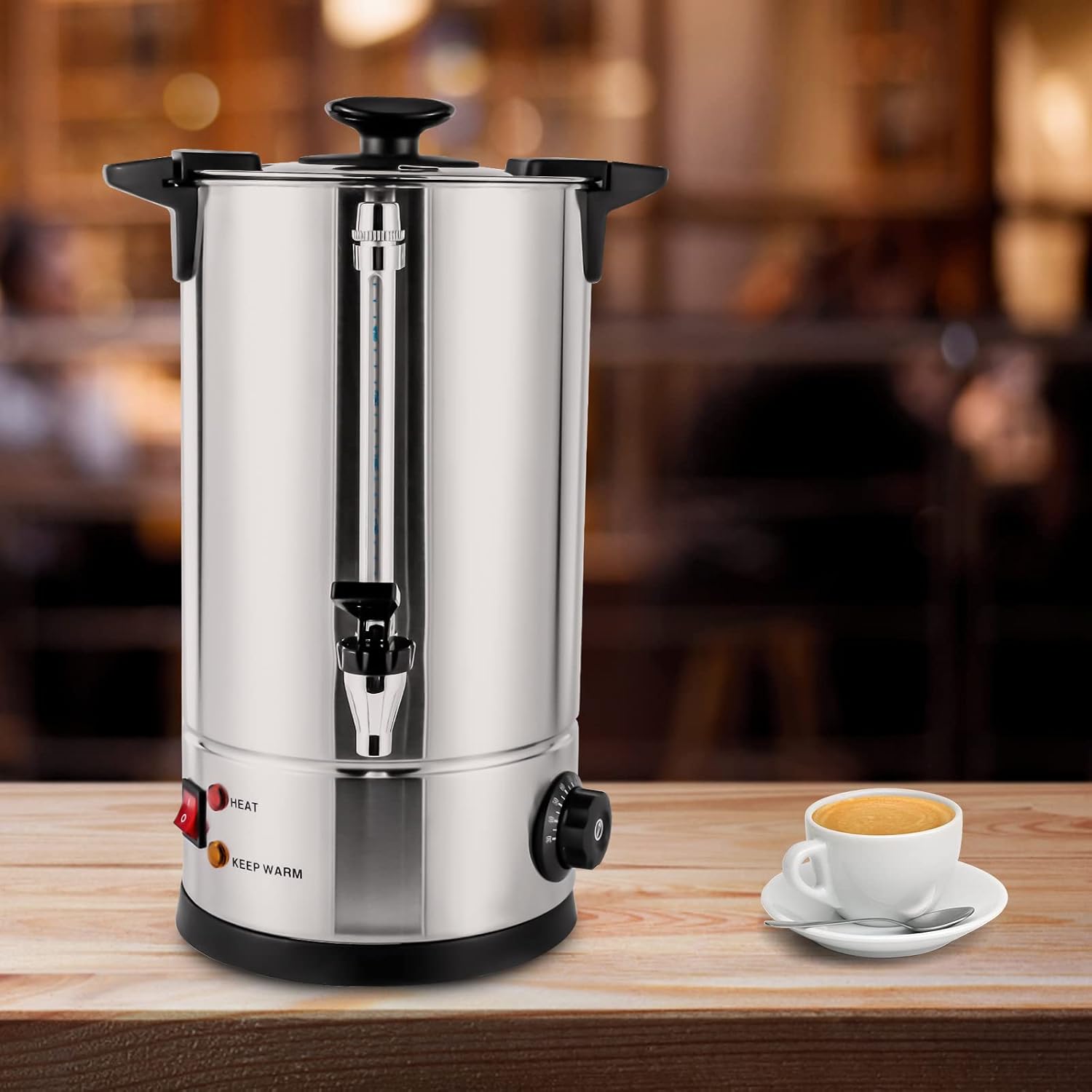Stainless Steel Electric Coffee Urn - 10L Commercial Tea & Coffee Maker, Hot Water Dispenser for Home, Cafes, Buffets, Offices, Hotels & Events, Adjustable 30-110°C