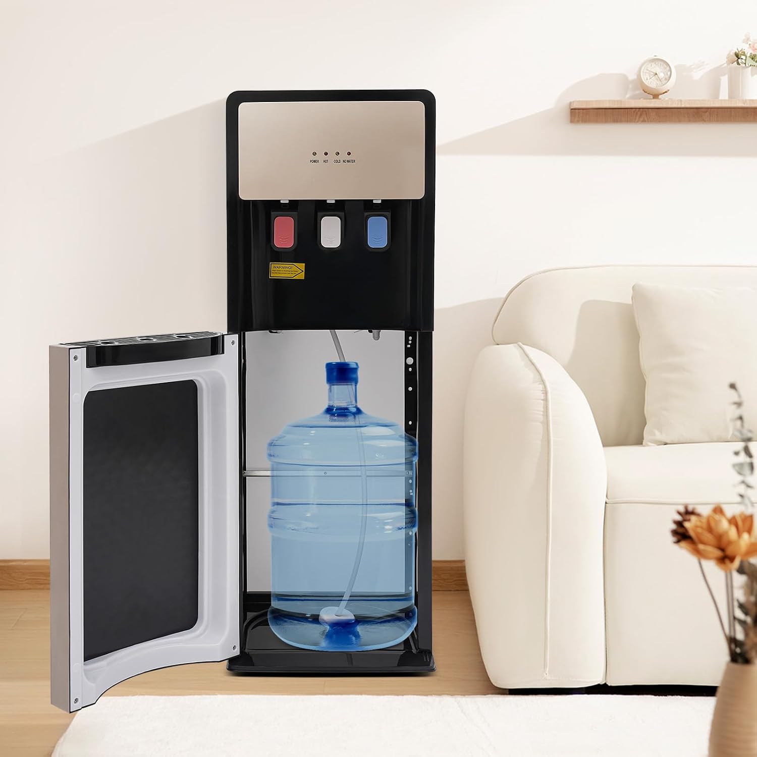 110V Bottom Loading Water Cooler Dispenser, Floor Standing Hot and Cold Water Dispenser with 3-Temperature Settings, Suitable for Home and Office (Champaign Gold)