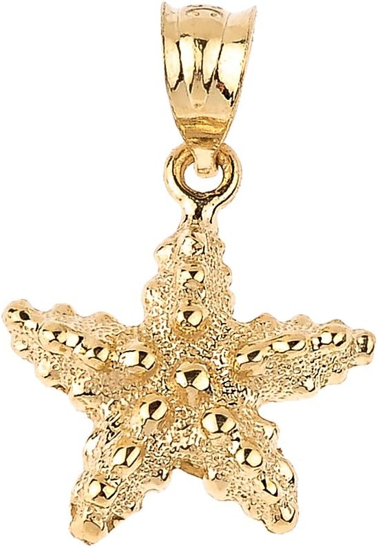 10k Yellow Gold Textured SeaStar Pendant Necklace