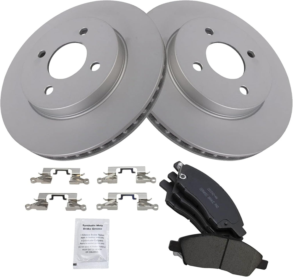 TRQ Front Brake Pad and Rotor Set Ceramic G Coated Vented Rotors Compatible with 2012-2018 Nissan Versa 2014-2018 Versa Note