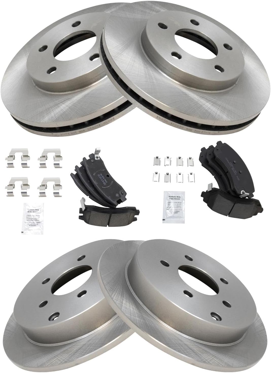 TRQ Front and Rear Brake Pad and Rotor Set Ceramic Compatible with 2002-2007 Buick Rendezvous