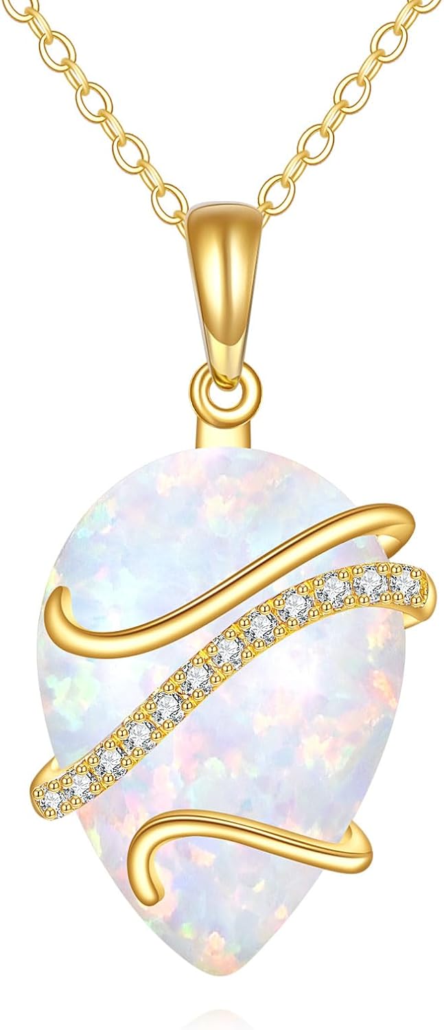 DOVRAN 14K Solid Gold Cat/Butterfly/Heart/Teardrop Necklace for Women 14K Gold Opal/Lapis Lazuli/Black Onyx Pendant Jewelry Gift for Women