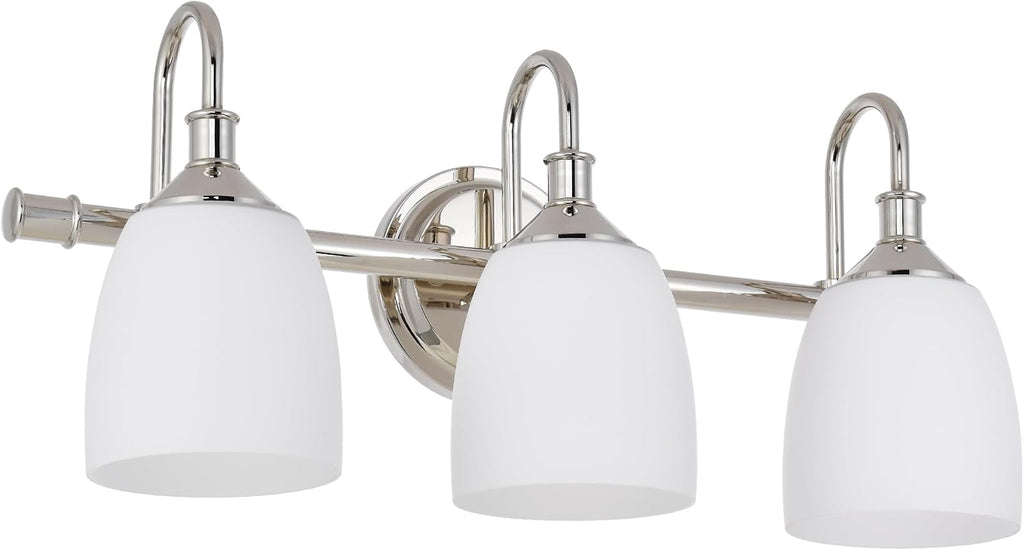 3-Light Polished Nickel Bathroom Vanity Light Fixtures Over Mirror, Vintage Vanity Lights for Living Room, Milk White Glass Shades, Standard E26 Base