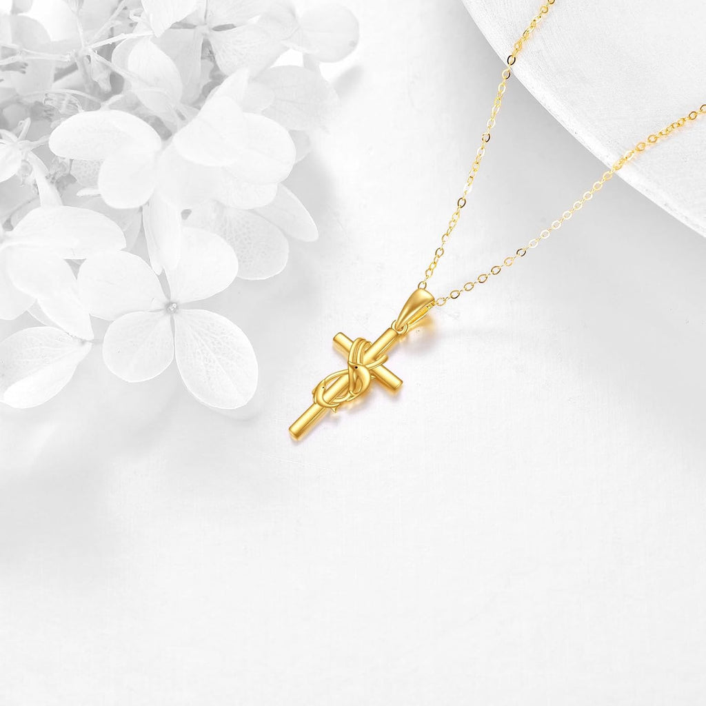 KECHO 14k Real Gold Cross Jewelry Gifts for Mother Grandma Sister Cross Pendant Necklace for Women