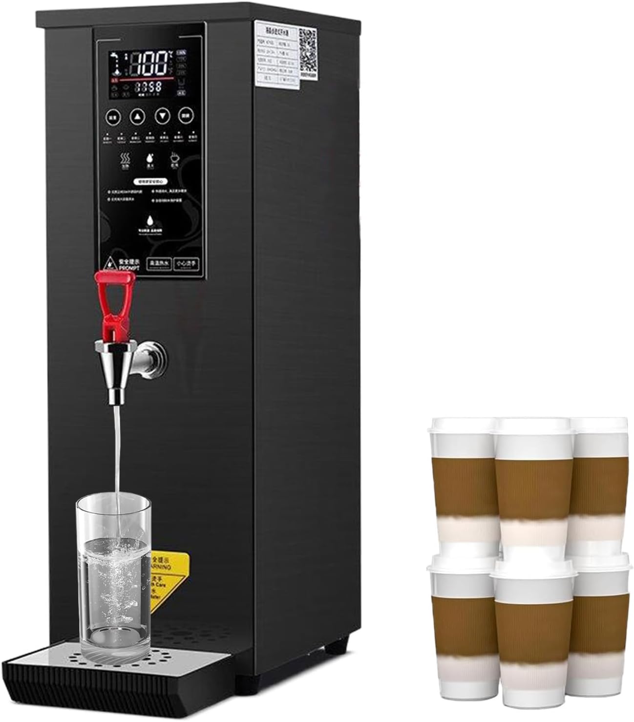 3000W Hot Water Dispenser Electric, Step-Heating Boiling Water Machine, 60 L/H Water Boiler for Hot Drinks, with Drip Tray & LCD Touch Screen,Black