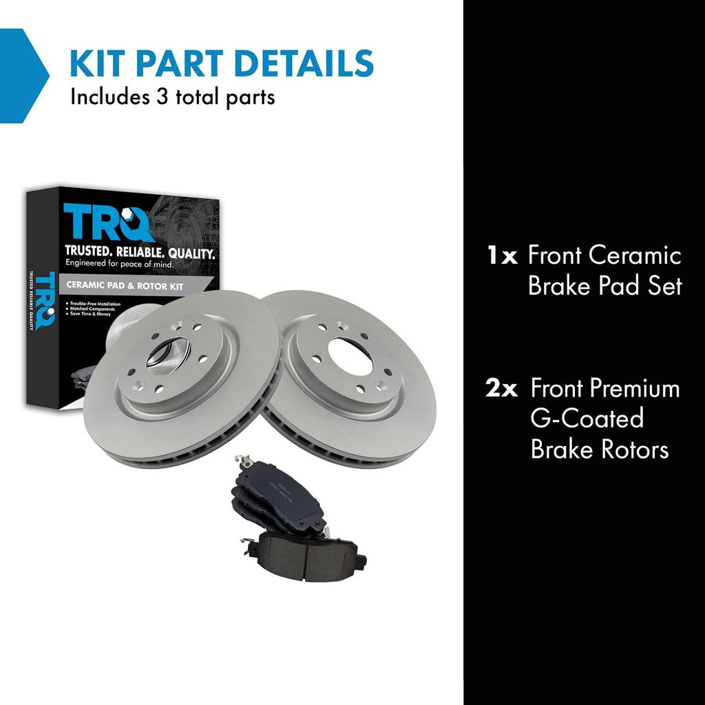 TRQ Front Brake Pad and Rotor Set Ceramic G Coated Vented Rotors Compatible with 2014-2017 Nissan LEAF
