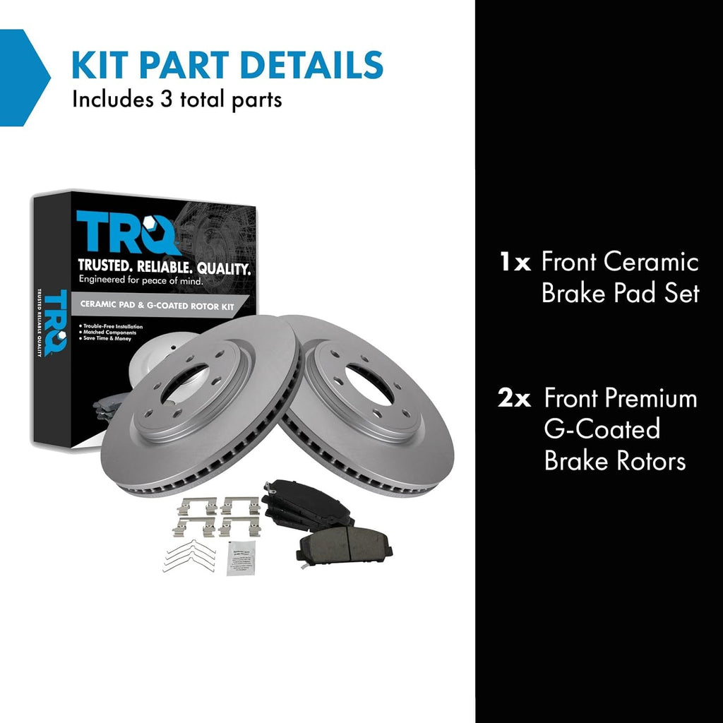 TRQ Front Ceramic Brake Pad and Rotor Set Coated Rotors Compatible with 11-13 Infiniti QX56 14-21 Infiniti QX80 12-15 Nissan Armada 17-21 Nissan Armada 11-15 Titan 17-21 Titan