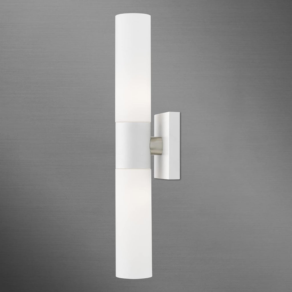 Livex Lighting 10102-03 Aero 2 Light ADA Vanity Sconce, White with Brushed Nickel Accent, 4.5 x 17.75