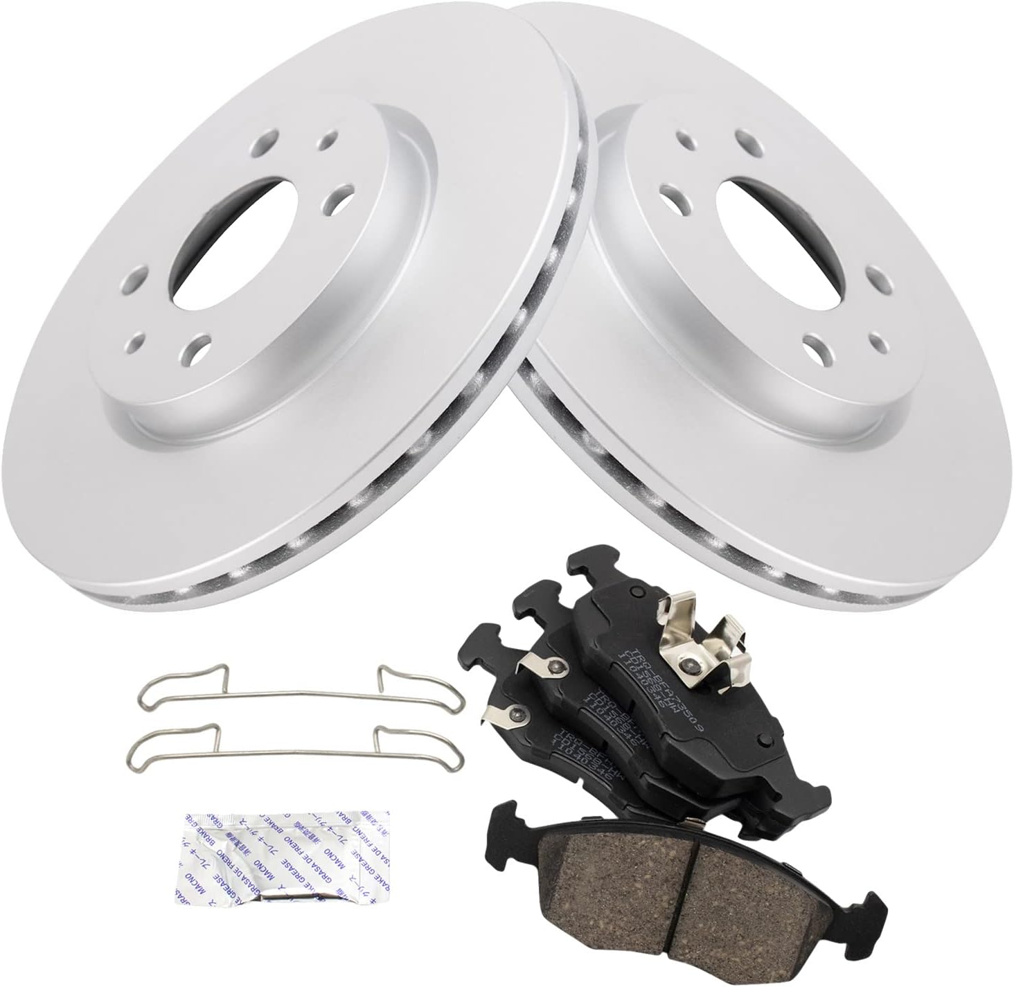 TRQ Front Brake Pad and Rotor Set Ceramic G Coated Vented Rotors Compatible with 2012-2017 Fiat 500